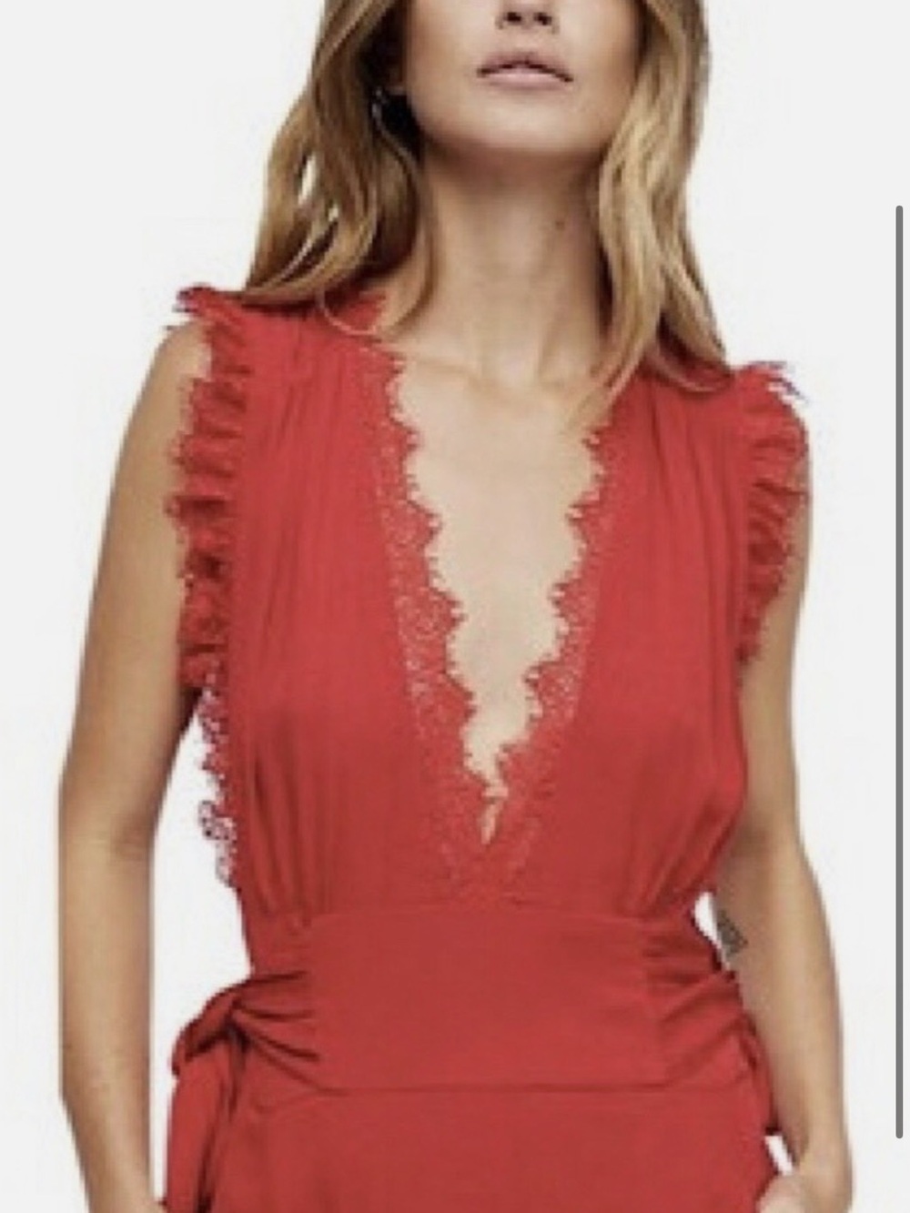 Free People Red Lace Trim Jumpsuit Size 10 NWT - Picture 2 of 7